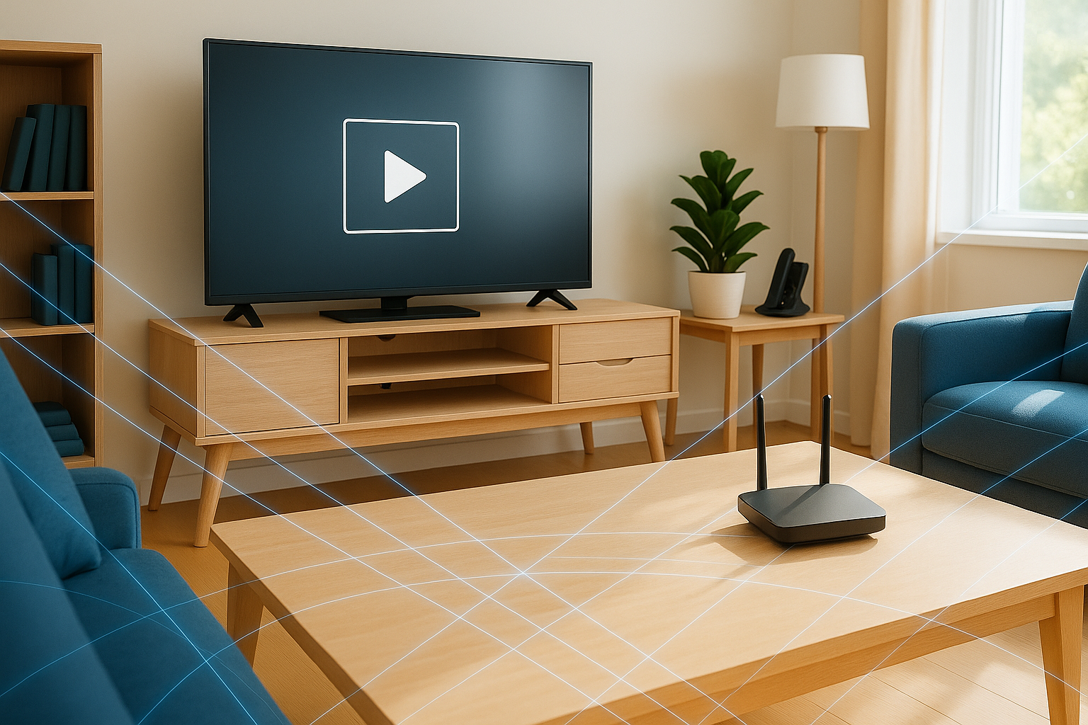 Living room set up with Beyond Air services.